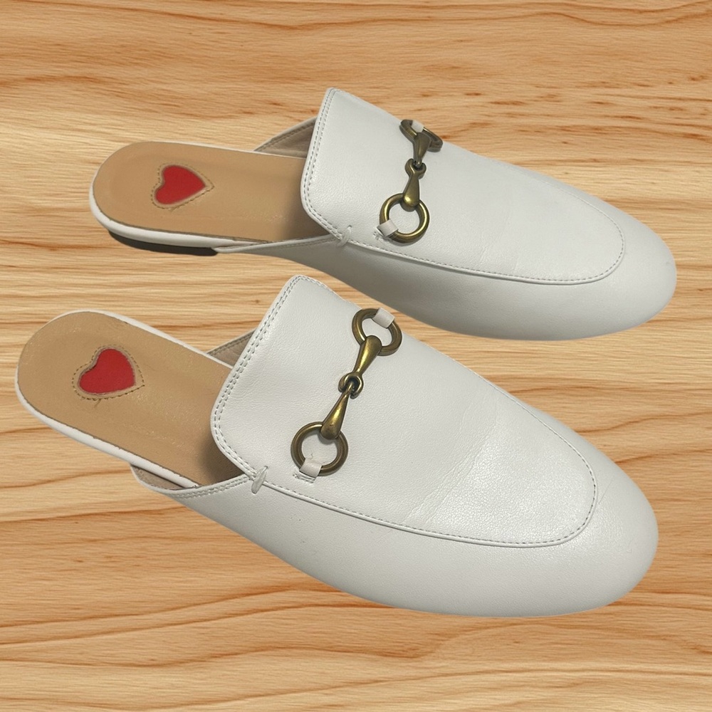 Women’s Vero Cuoio Genuine Leather White Low Heel Slip-on Mule Loafers - Size 8 - Picture 2 of 12